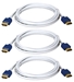 6ft 3-Pack High Speed HDMI UltraHD 4K with Ethernet Thin Flexible White Cables with Blue Connectors - HDT-6F-3PB