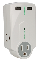 3-Outlet Surge Protector with Dual-USB 2.1Amp AC Charger with Folding Power Plug PP-68PL-AC32MN-CMT